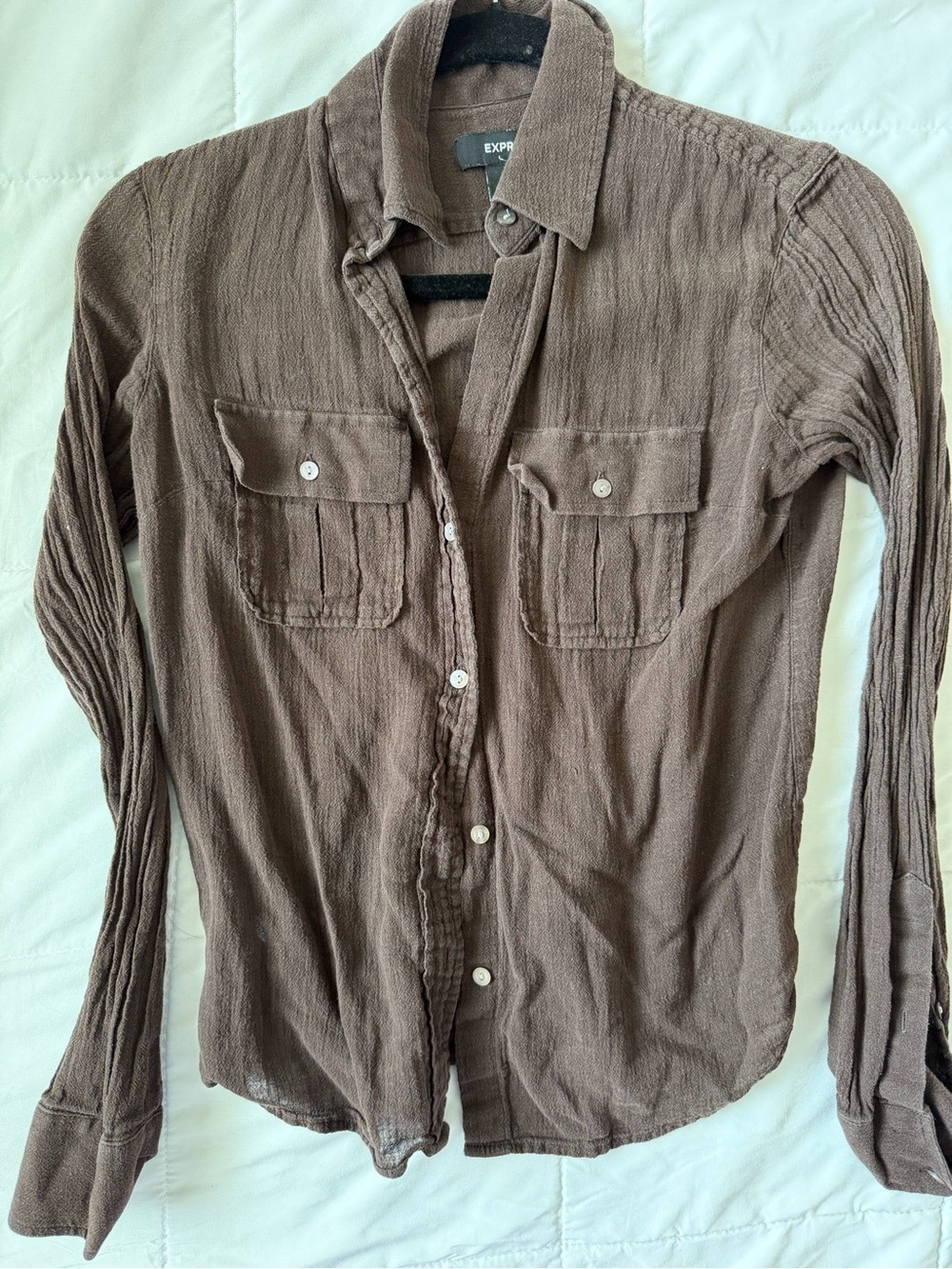 Express Men's Brown Button-Up Textured Shirt